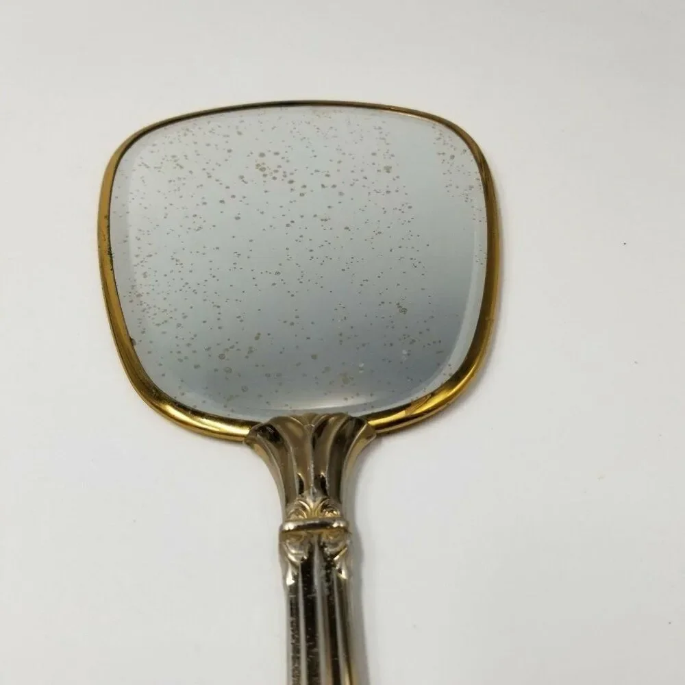 Vintage 40s Matson Vanity Dresser Hand Mirror Gold Comb Brush Hollywood Regency